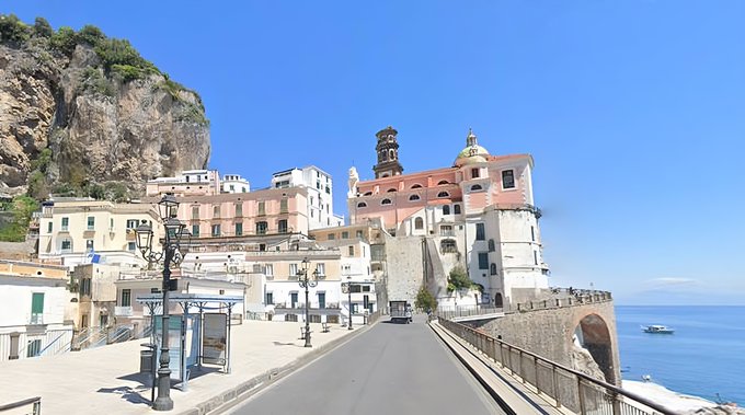 Atrani’s bus stop offers stunning views of the Amalfi Coast, making it a picturesque spot to wait.