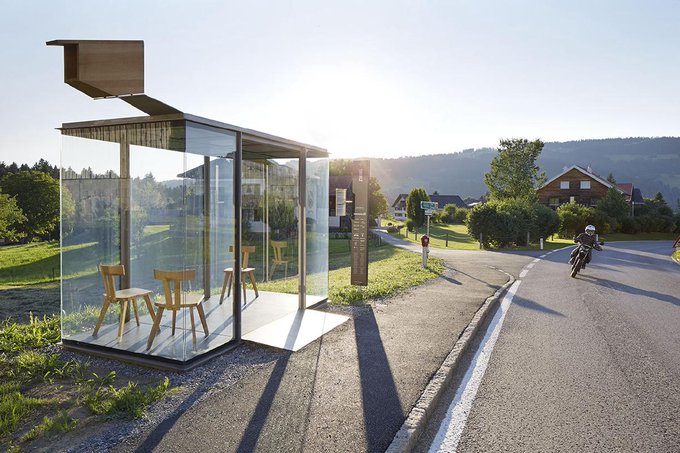 Krumbach's artistic bus stops blend seamlessly with Austria's scenic landscapes.