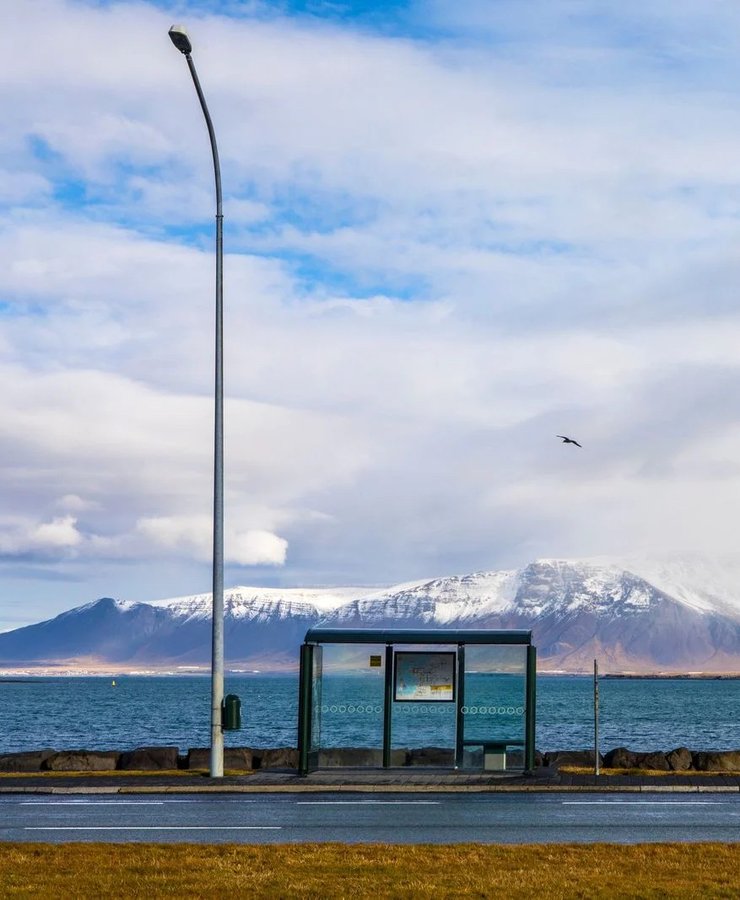 Reykjavik’s bus stop offers a majestic view of Mount Esja, making the wait truly scenic.